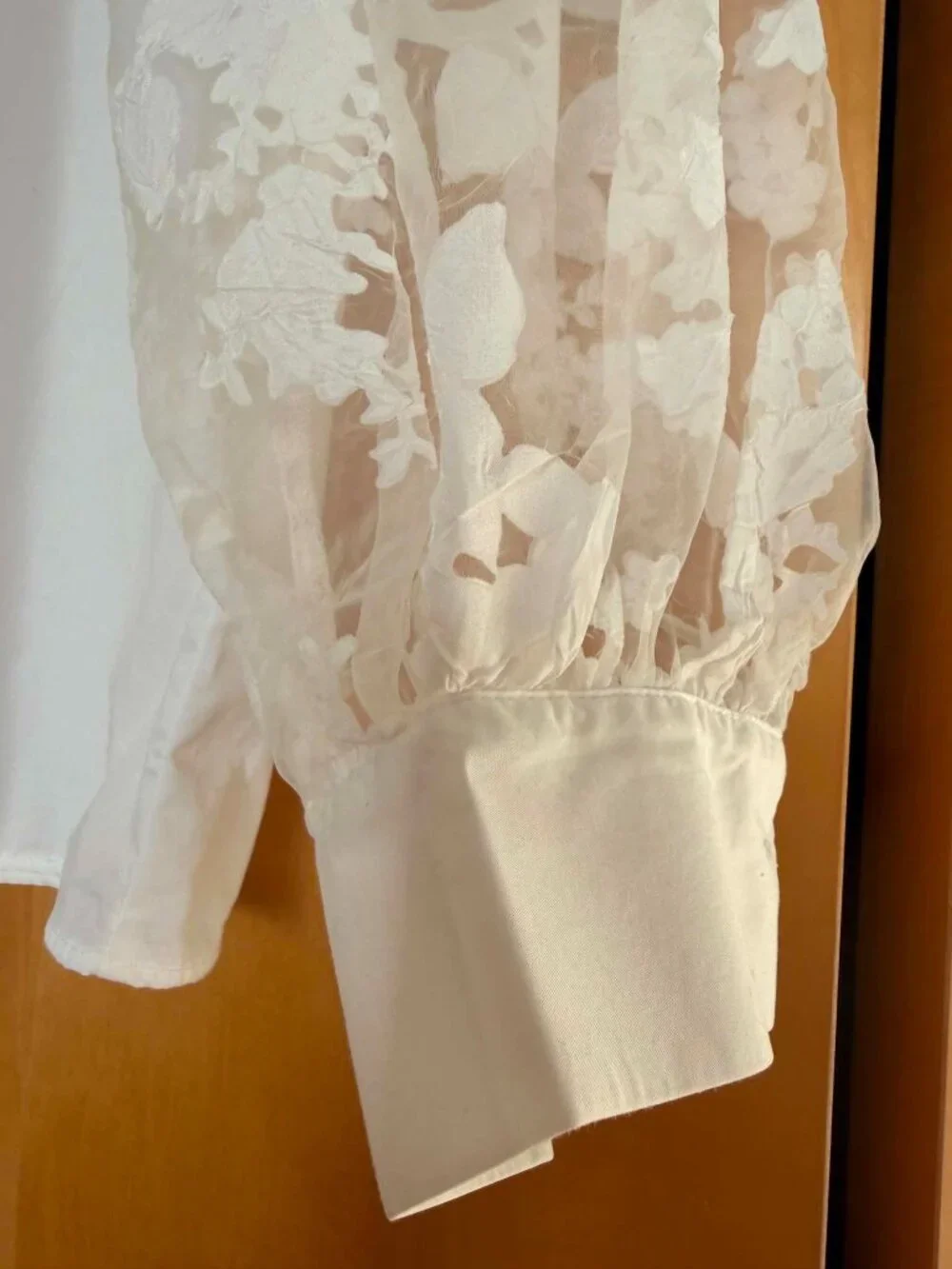 Zara White Flora Sheer Puff Sleeve Organza Blouse shirt Size XS